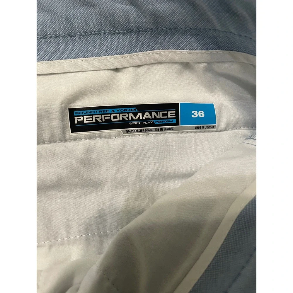 Roundtree & Yorke Shorts Men36 Blue Performance Golf Flat Front Stretch 9 Inseam